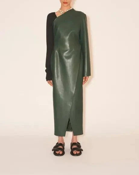 Robe Nami asymétrique - Pine Green & Black