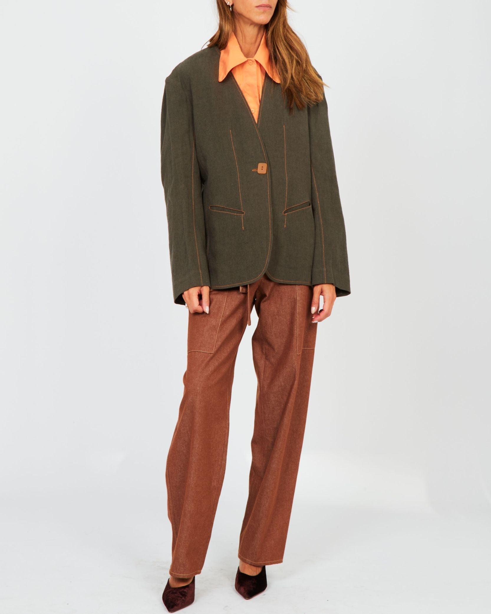Pantalon carotte ceinturé en jean - Aragonite