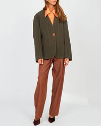 Veste tailleur sans col en lin - Slate black