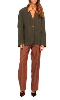 Veste tailleur sans col en lin - Slate black