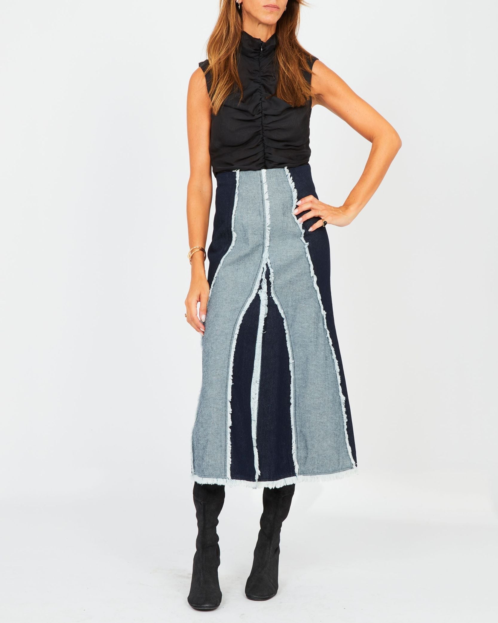 Jupe en denim à franges - Indigo Blanc