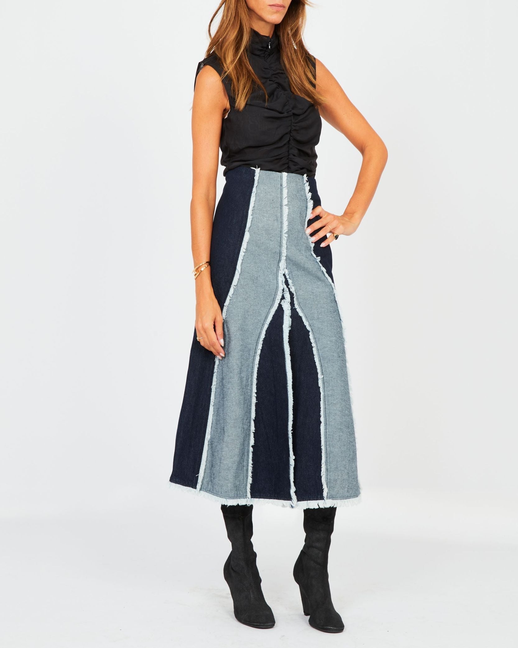 Jupe en denim à franges - Indigo Blanc