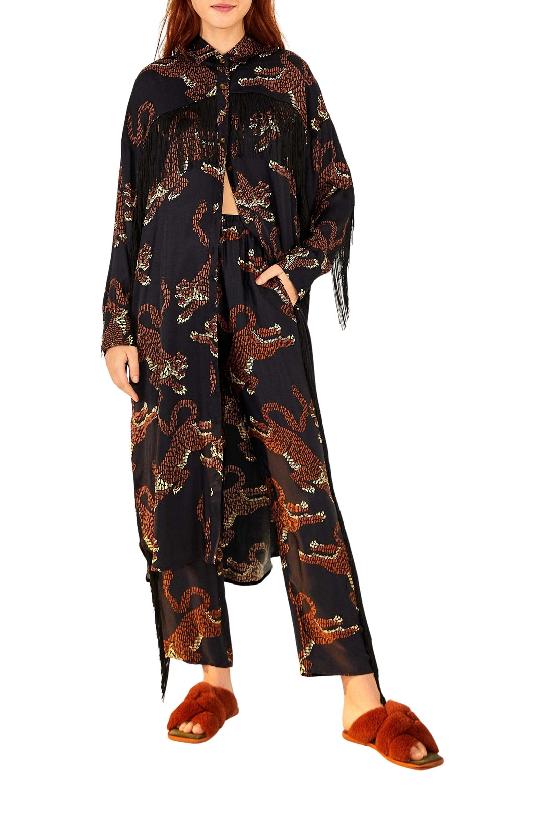 Chemise à franges Léopard - Marron