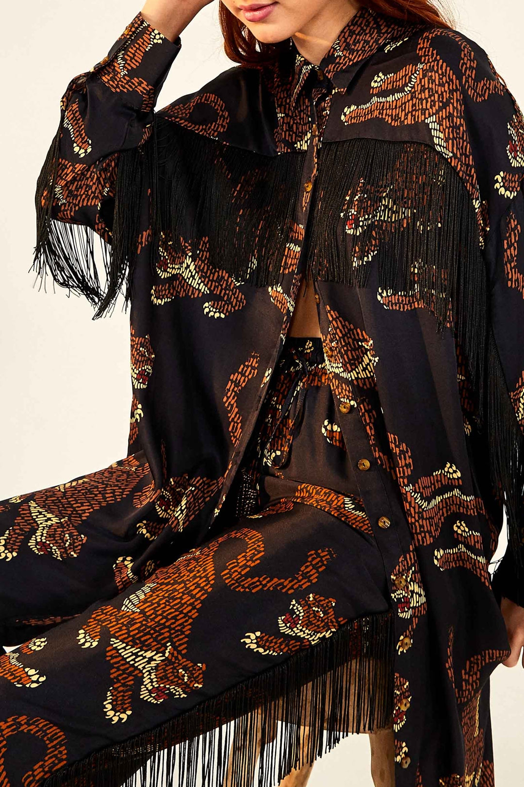 Chemise à franges Léopard - Marron