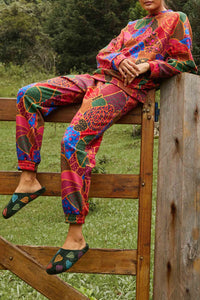 Pantalon de survêtement animaux cachés en coton mélangé - Multicolor