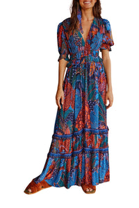 Robe longue Léopard cool à volants - Bleu