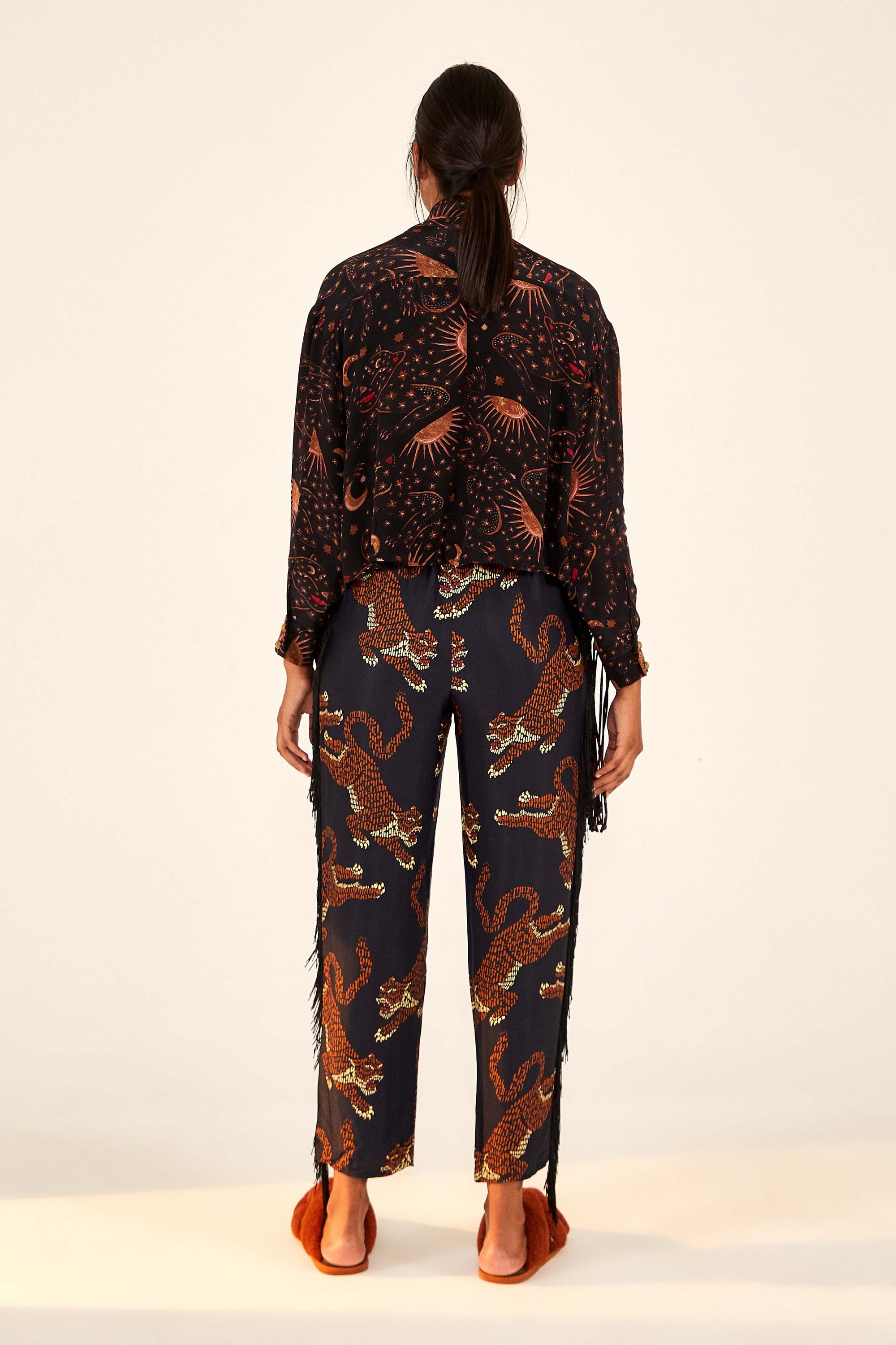 Pantalon à franges Léopard - Marron