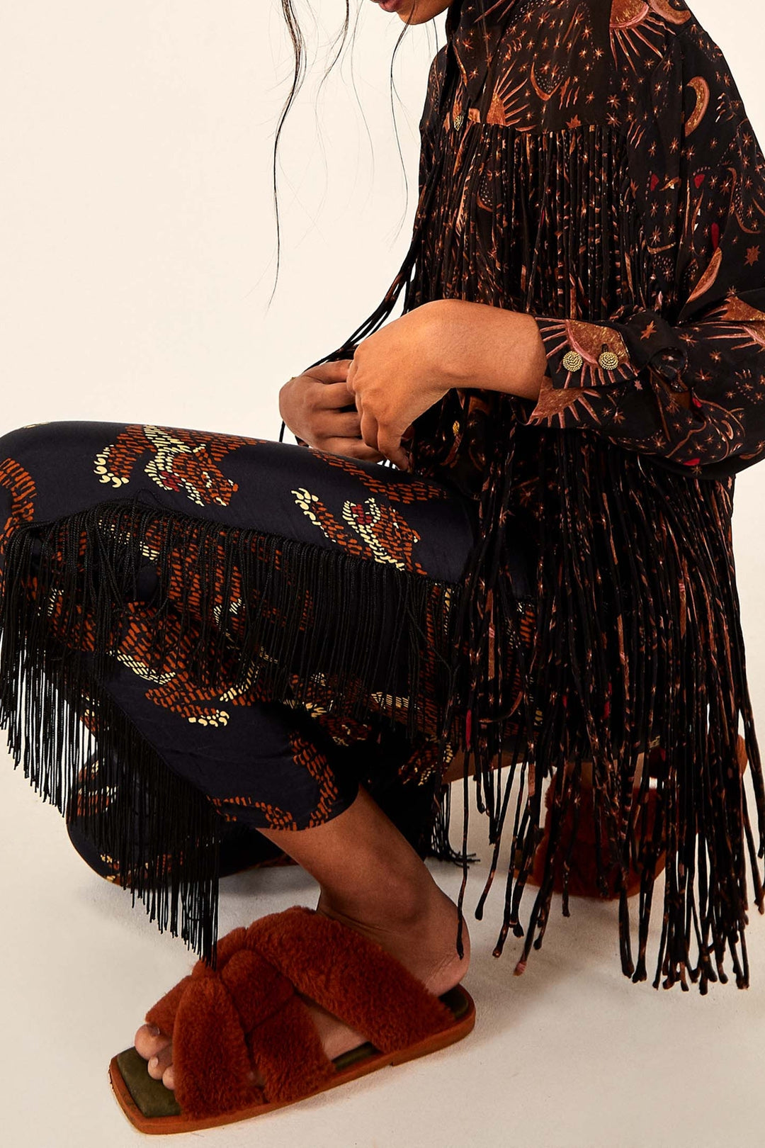 Pantalon à franges Léopard - Marron