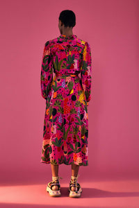 Robe midi chemise Léopards pop - Rose