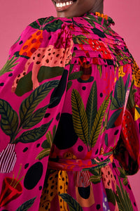 Robe midi chemise Léopards pop - Rose