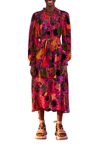 Robe midi chemise Léopards pop - Rose