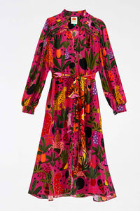 Robe midi chemise Léopards pop - Rose
