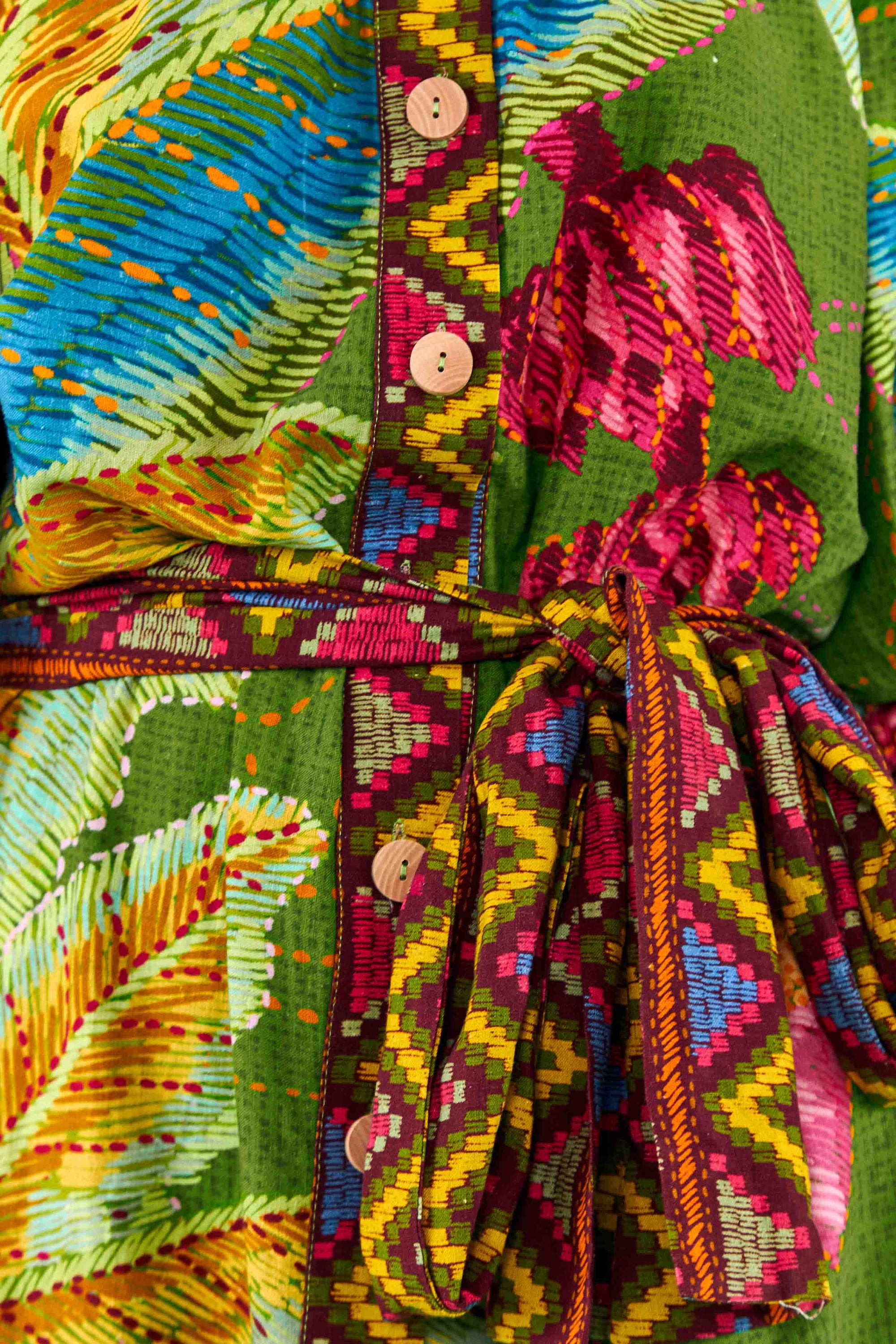 Robe midi Banana Leaves à épaules dénudées en lin - Vert