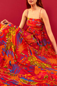 Robe longue Magic Forest en coton - Rouge