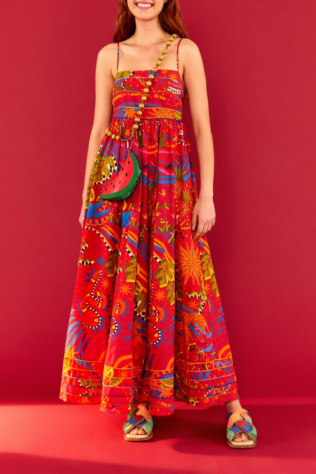 Robe longue Magic Forest en coton - Rouge
