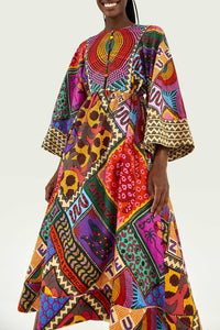 Robe midi Dotted Patch Scarf en lin - Multicolore