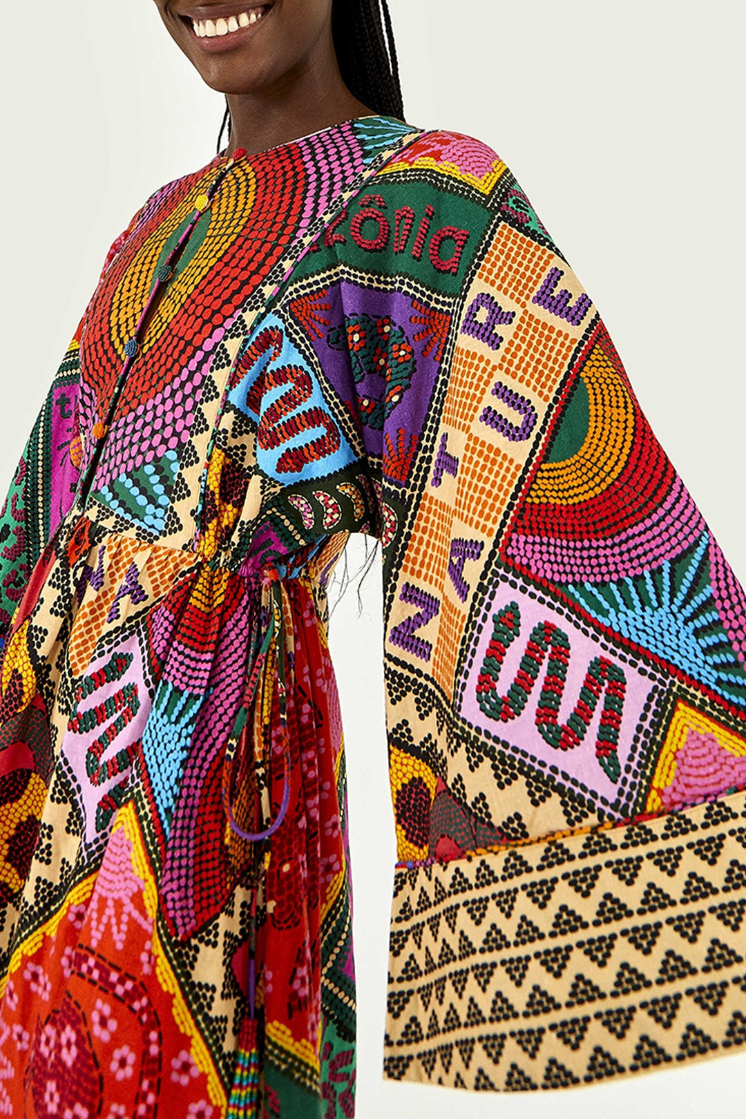Robe midi Dotted Patch Scarf en lin - Multicolore