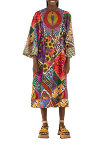 Robe midi Dotted Patch Scarf en lin - Multicolore