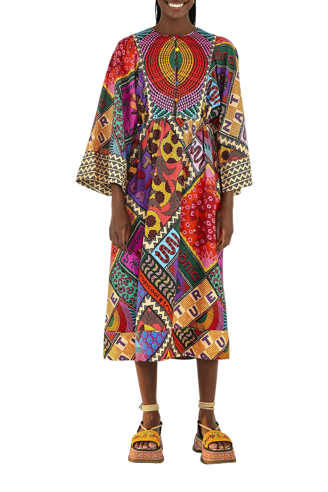 Robe midi Dotted Patch Scarf en lin - Multicolore
