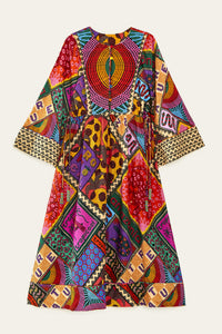 Robe midi Dotted Patch Scarf en lin - Multicolore
