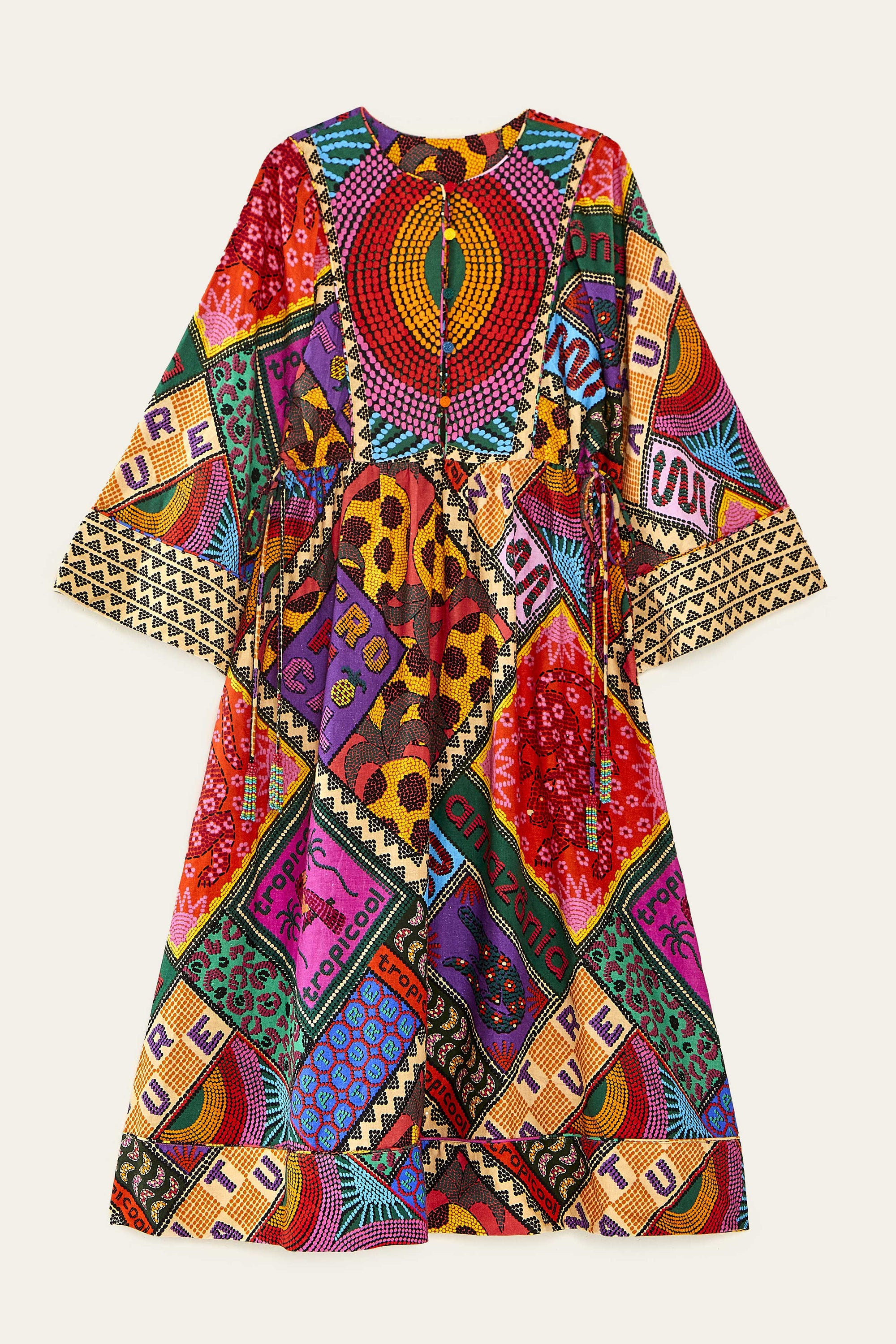 Robe midi Dotted Patch Scarf en lin - Multicolore
