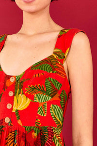 Robe courte Forest Birds en lin - Rouge
