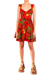 Robe courte Forest Birds en lin - Rouge