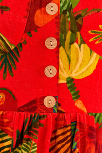 Robe courte Forest Birds en lin - Rouge