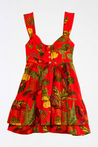 Robe courte Forest Birds en lin - Rouge