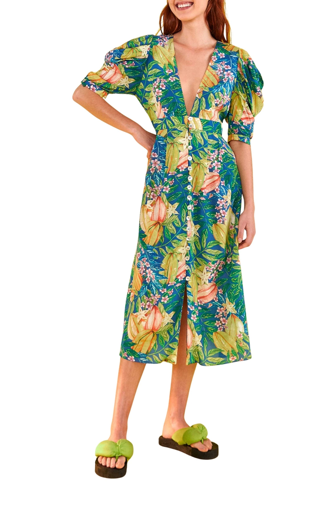 Robe midi Star Fruits en coton - Vert