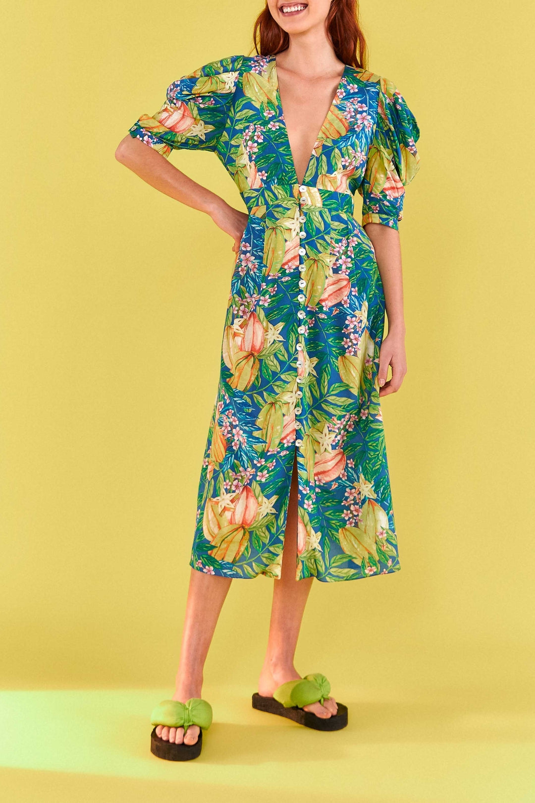Robe midi Star Fruits en coton - Vert