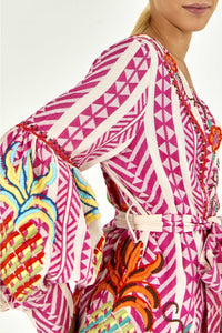 Kimono brodé en jacquard en coton - Rose