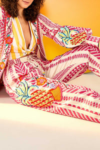 Pantalon brodé en jacquard en coton - Rose
