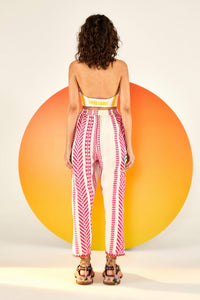 Pantalon brodé en jacquard en coton - Rose