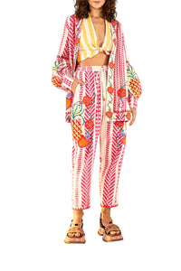 Pantalon brodé en jacquard en coton - Rose