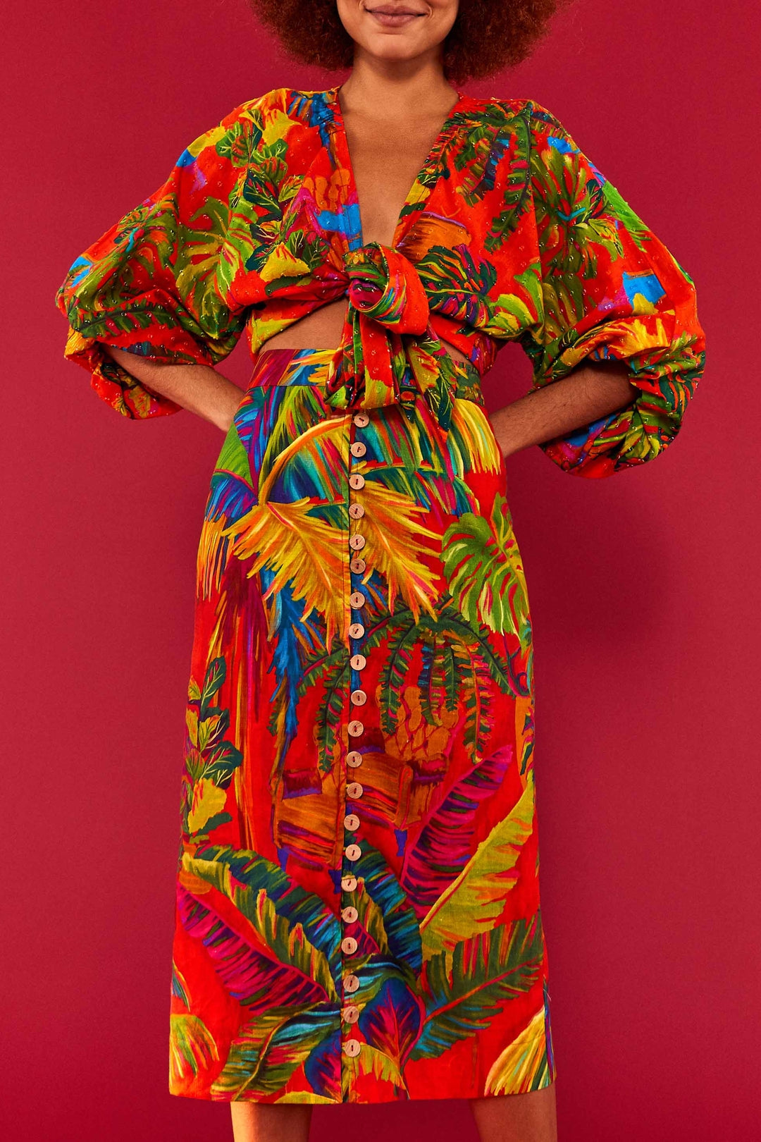 Jupe midi Urban Jungle en lin - Multicolore