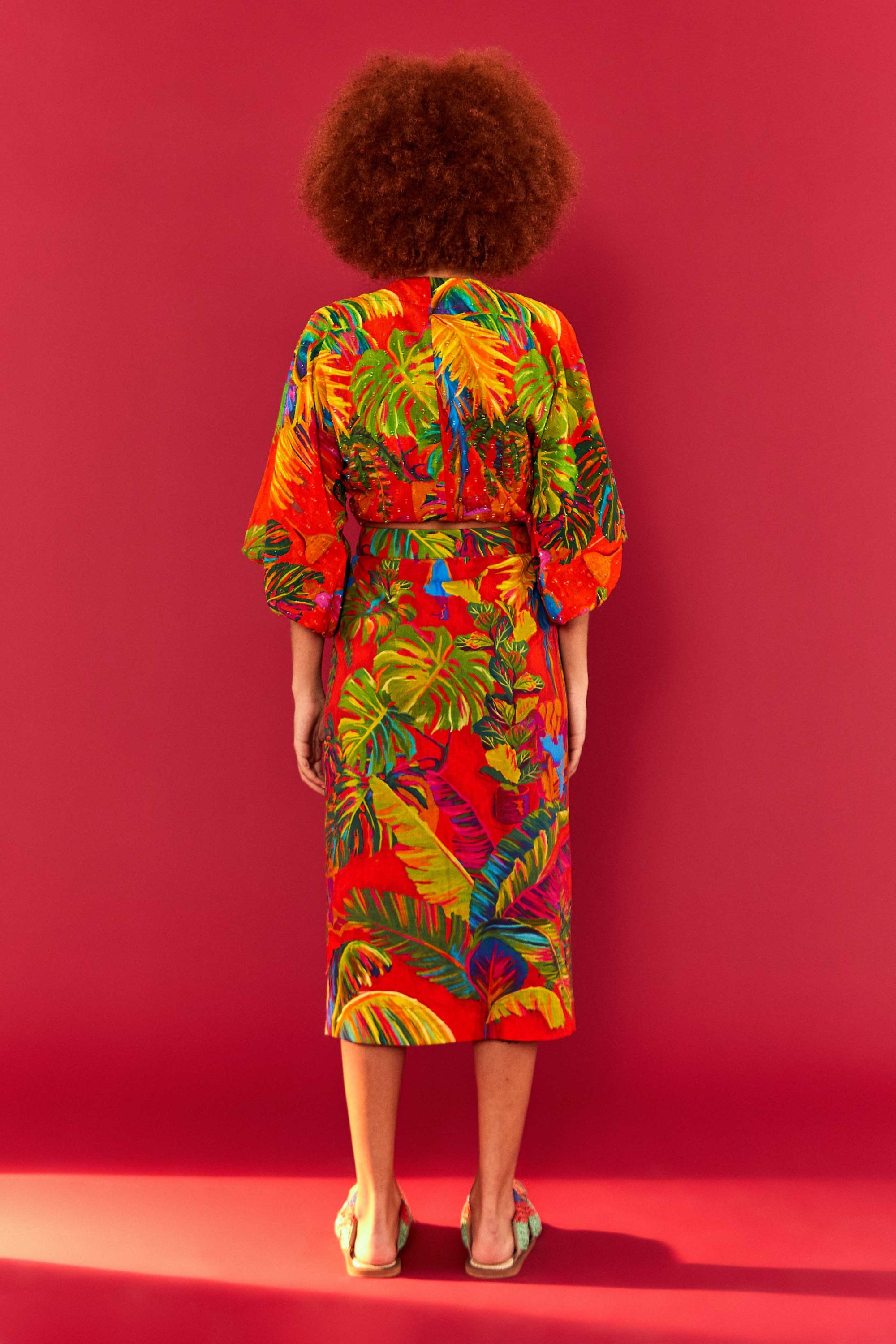Jupe midi Urban Jungle en lin - Multicolore