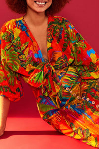 Jupe midi Urban Jungle en lin - Multicolore