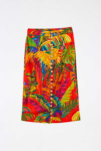 Jupe midi Urban Jungle en lin - Multicolore