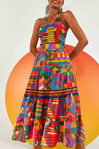 Jupe midi Summer Patche en lin - Multicolore