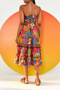 Jupe midi Summer Patche en lin - Multicolore