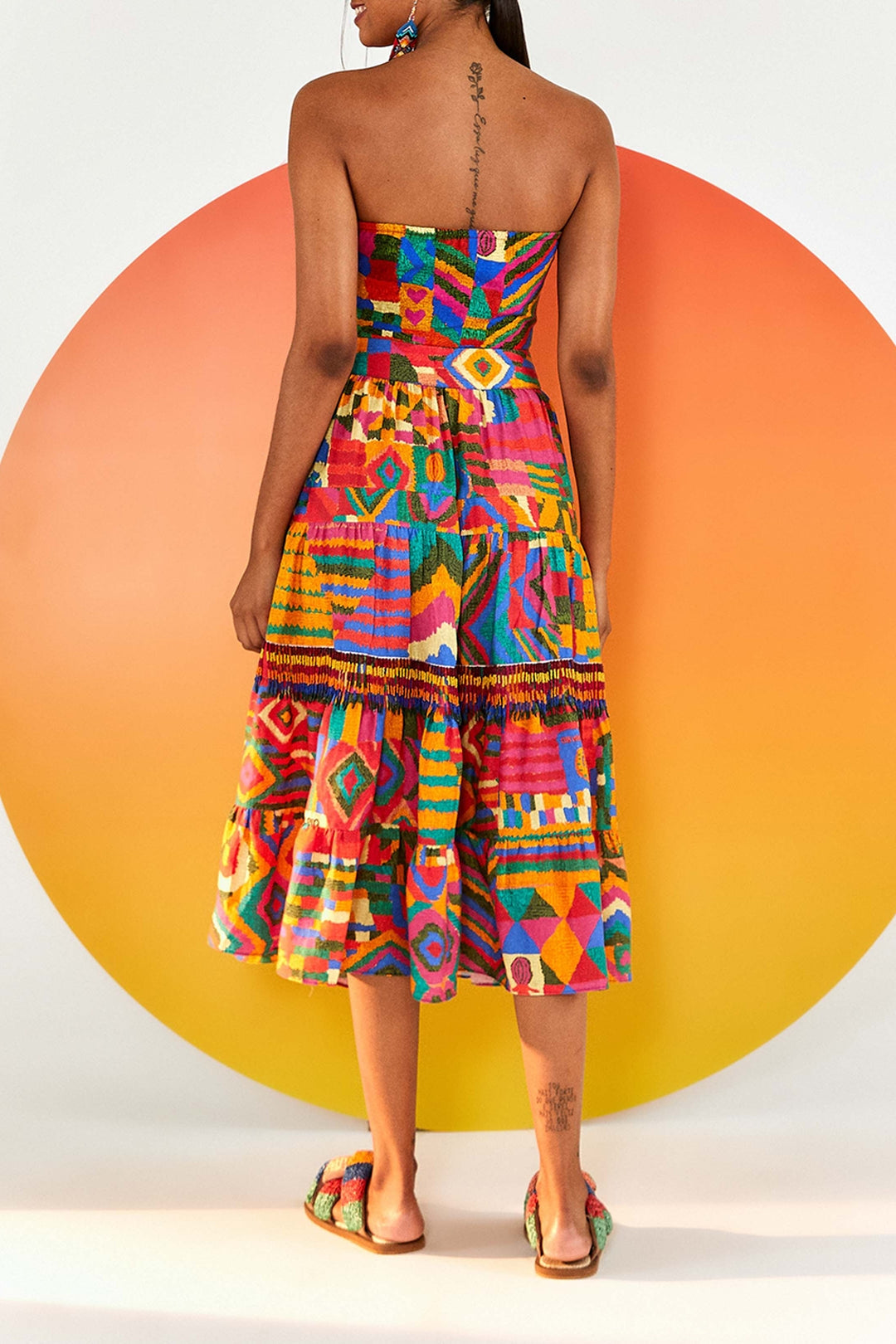 Jupe midi Summer Patche en lin - Multicolore