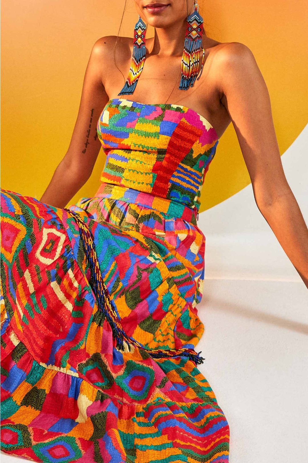 Jupe midi Summer Patche en lin - Multicolore