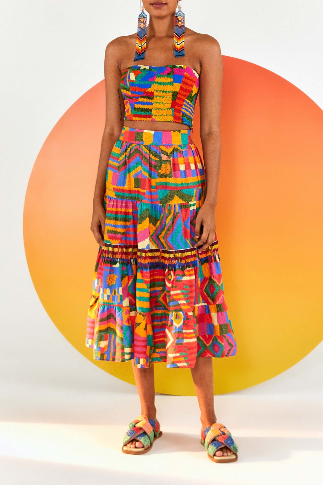 Jupe midi Summer Patche en lin - Multicolore