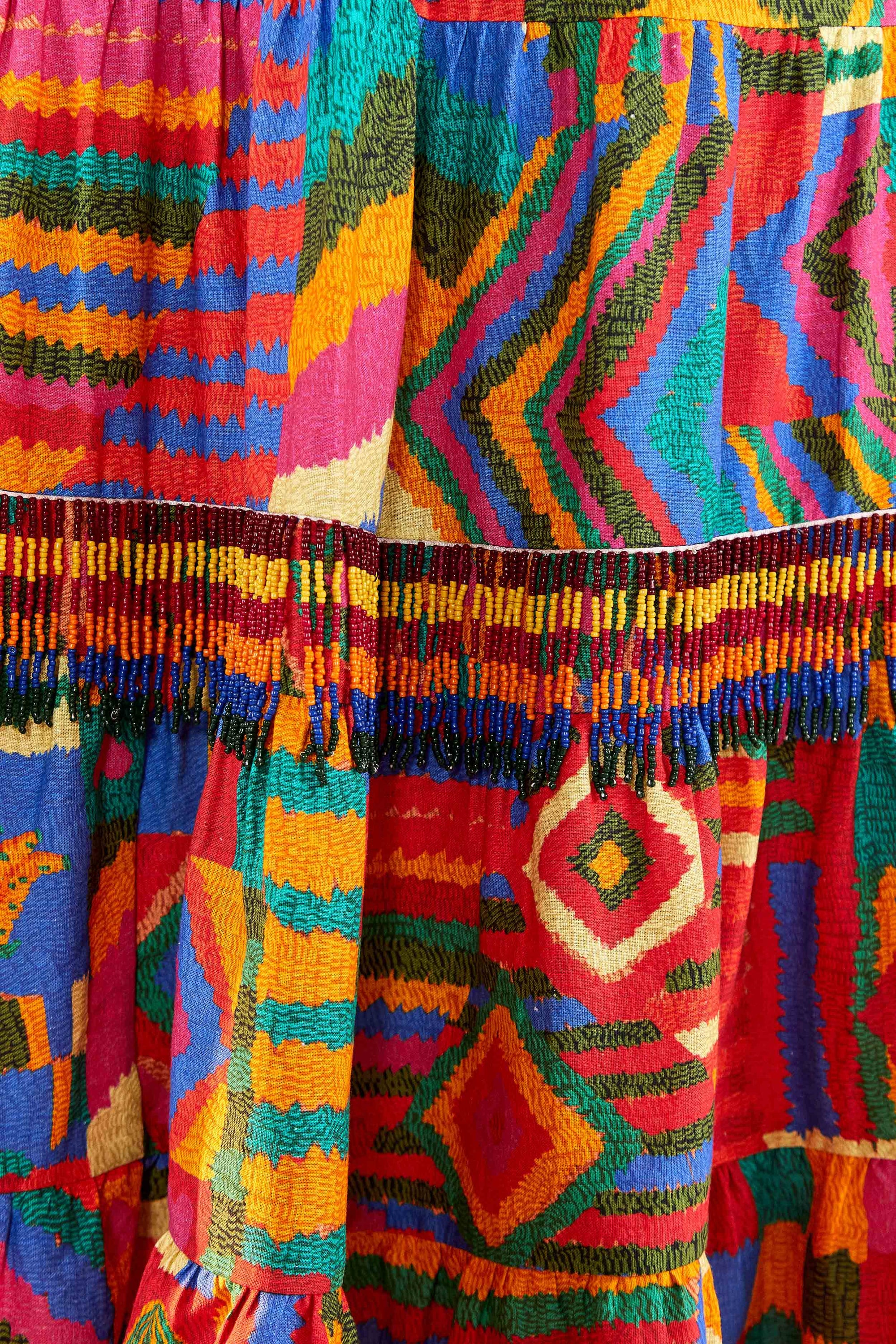 Jupe midi Summer Patche en lin - Multicolore