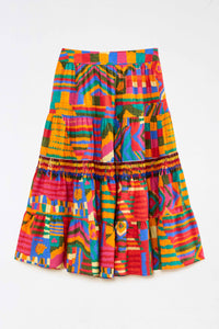 Jupe midi Summer Patche en lin - Multicolore