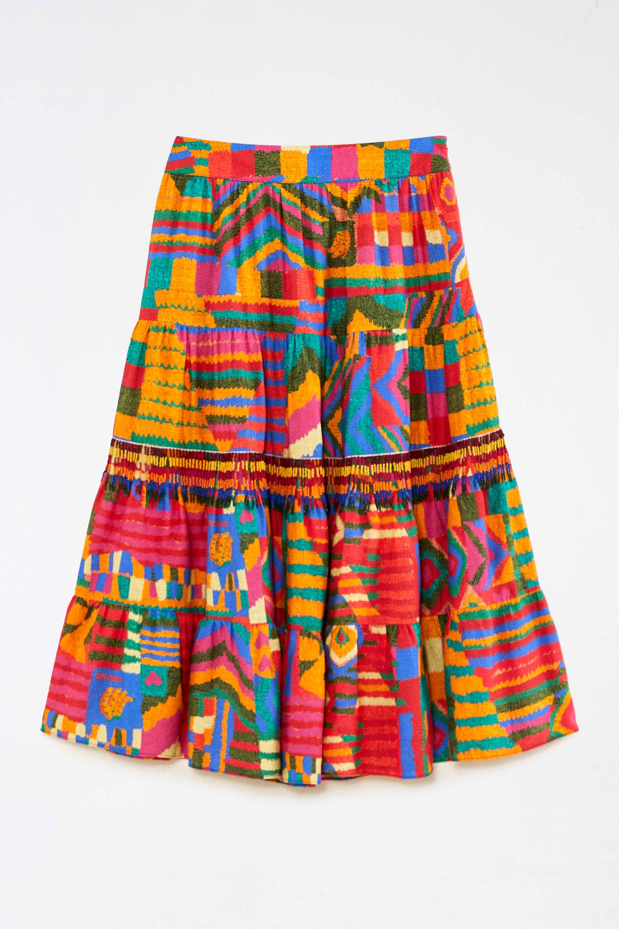 Jupe midi Summer Patche en lin - Multicolore