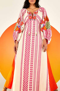 Robe longue brodée en jacquard en coton - Rose