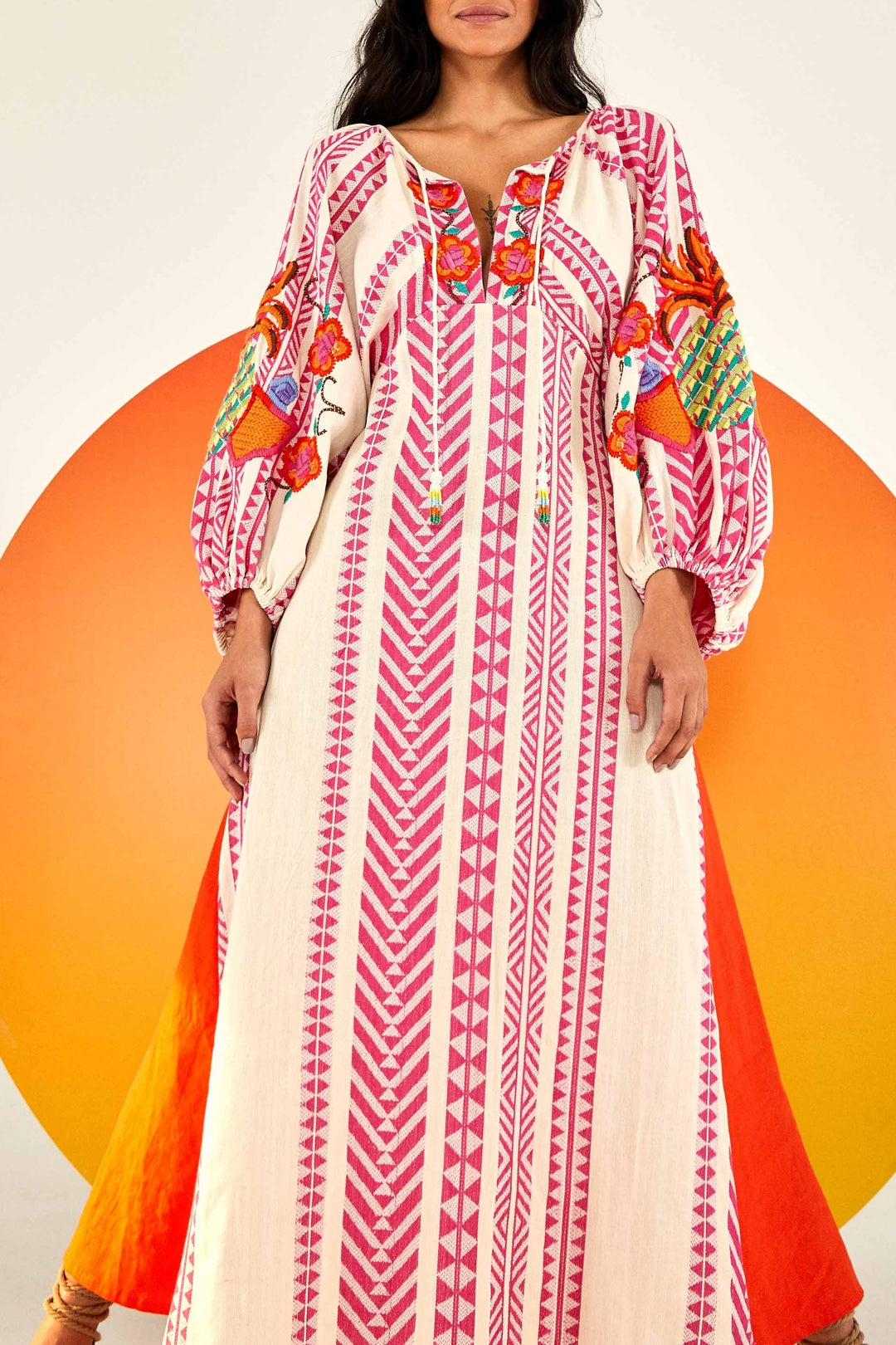 Robe longue brodée en jacquard en coton - Rose