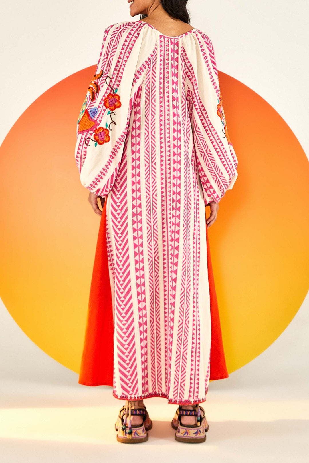 Robe longue brodée en jacquard en coton - Rose